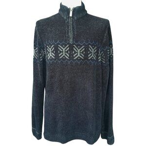 Point Zero SZ L Black Chenille Men's Quarter Zip Sweater